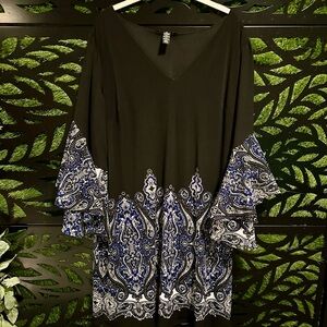 INC International Concepts V-neck Black dress w/Paisley Dress, Woman's 1X